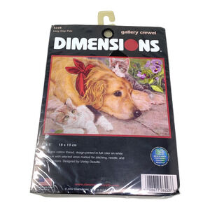 New Dimensions Lazy Day Pals Gallery Crewel Kit 7" x 5" Dog & Kittens Packaged